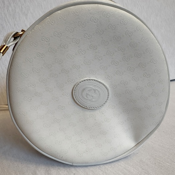 Vintage Gucci Monogram Logo White Canteen Round Crossbody Leather Shoulder Bag - Picture 2 of 14